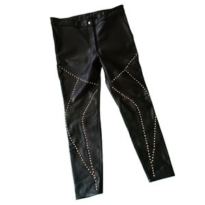 Silver studded leather pants Black